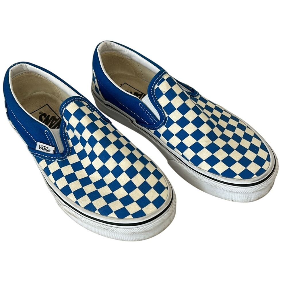 Vans Blue White Classic Checkered Print slip on size W6.5 M5